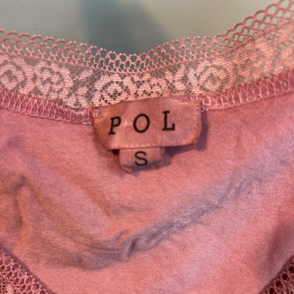 POL Pink Lace-Trim V-Neck Tee - Picture 3 of 4